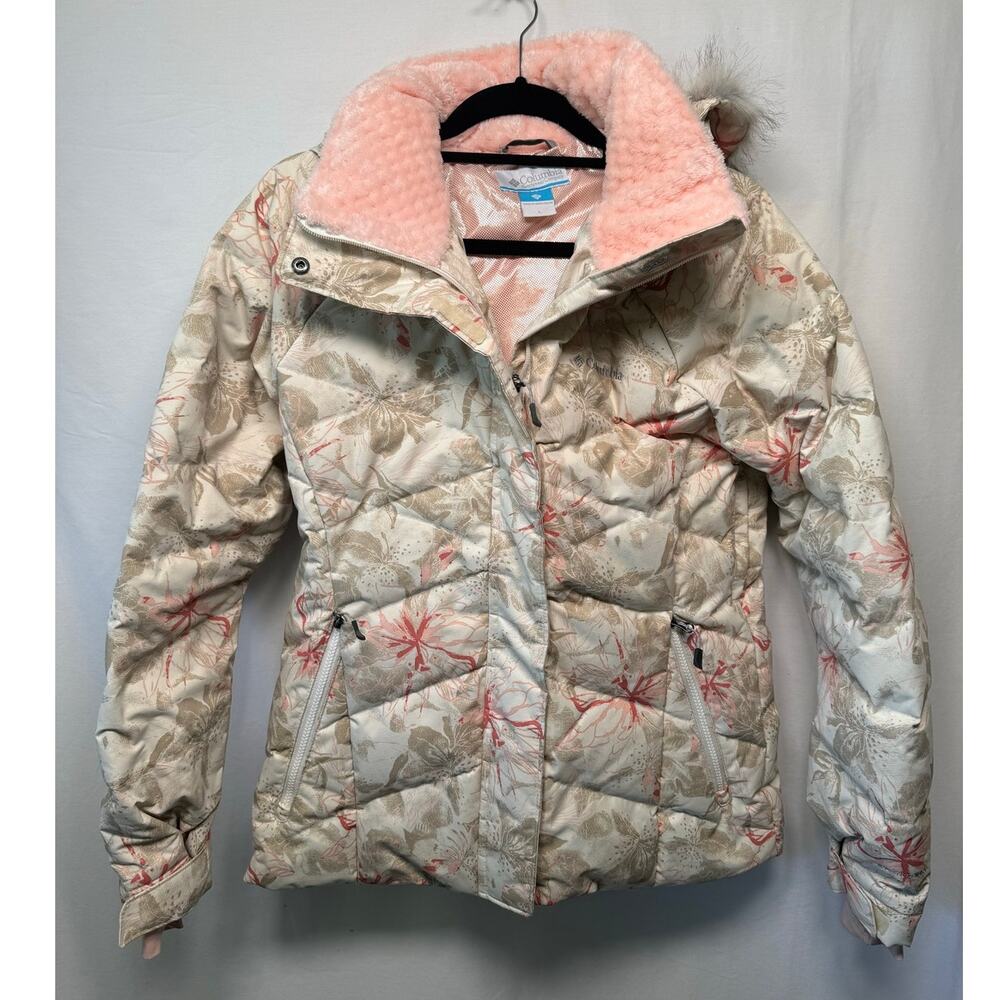Columbia Women's Lay D Down 550 Jacket, Cream/Pink Floral, Size Large